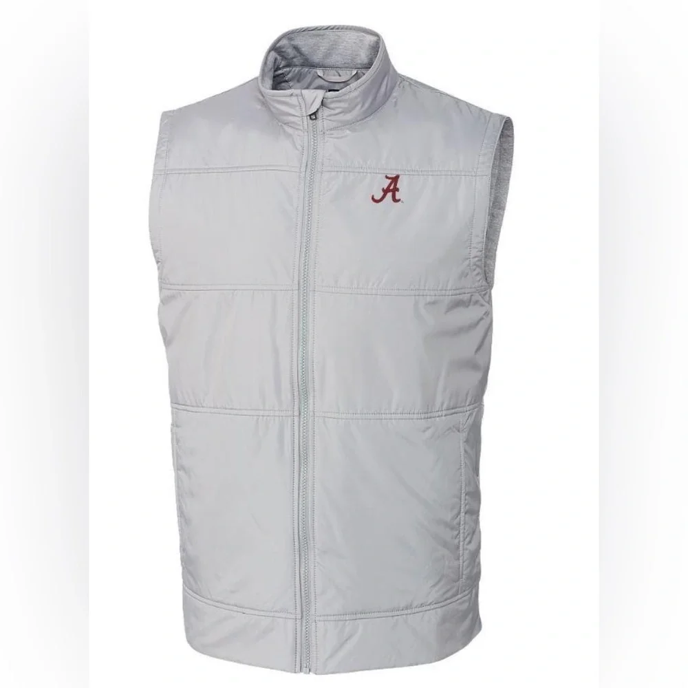 Cutter & Buck Alabama Crimson Tide Stealth Hybrid Quilted Vest Mens L Gray Golf